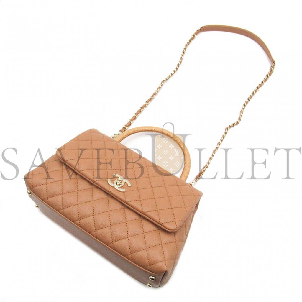 Ch*el master coco handle chain shoulder crossbody bag caviar skin beige a92990 (24*14*10cm)